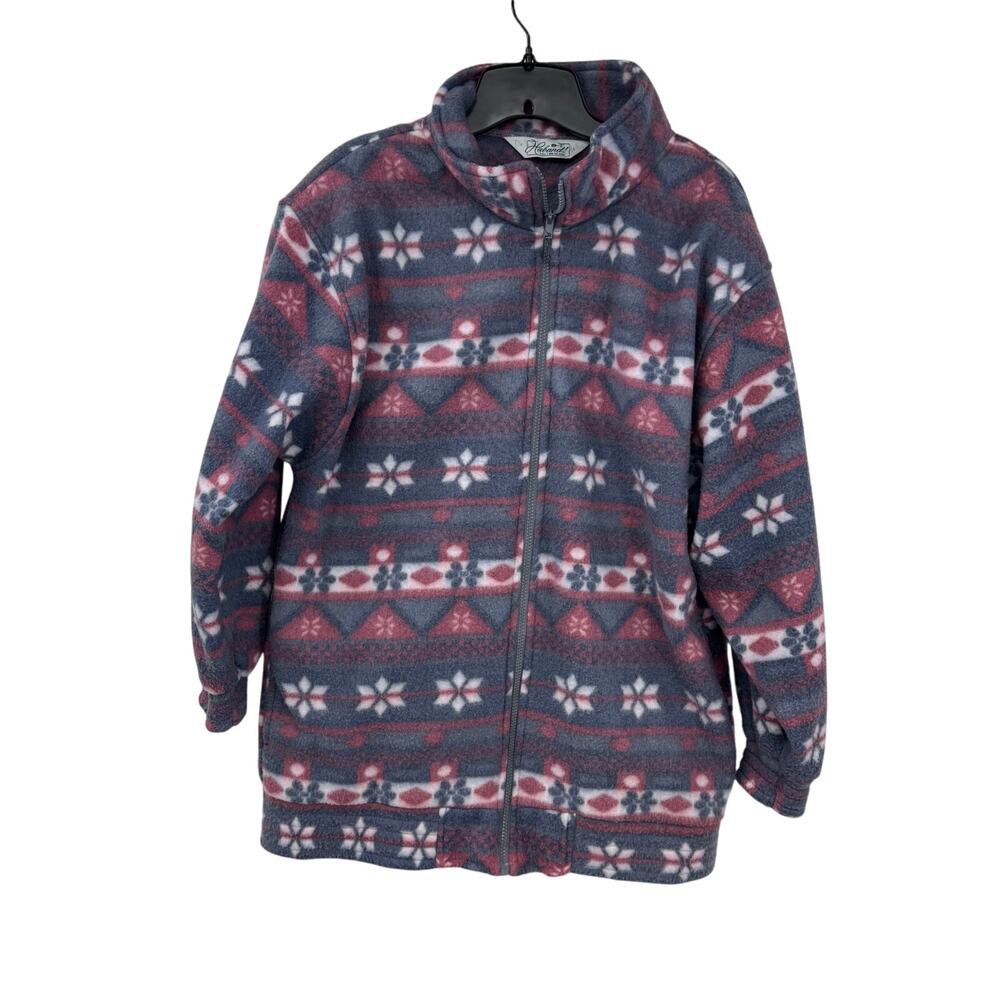Vintage Haband Fleece Jacket Womens XL Fair Isle Nordic Snowflake Y2K Aztec